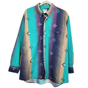 Express Riders Vintage Western Cowboy Southwest Ombre Serape Shirt Mens Size XL